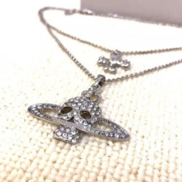 Vivienne Westwood Skull Orb Stone Double Chain Necklace Silver In Box/Drawstring - Picture 10 of 16